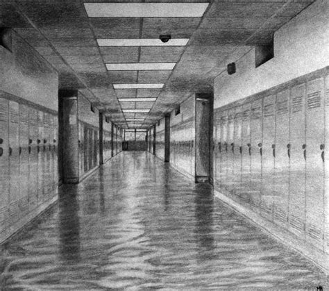 1 Point Perspective Drawing Hallway