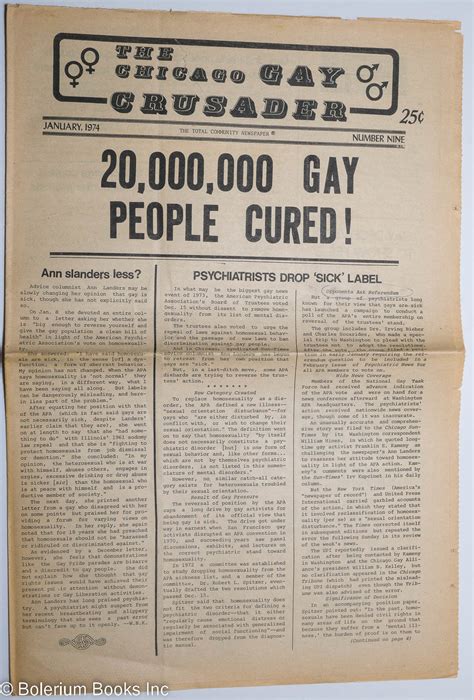 Chicago Gay Crusader The Total Community Newspaper 9 January 1974 20 000 000 Gay People