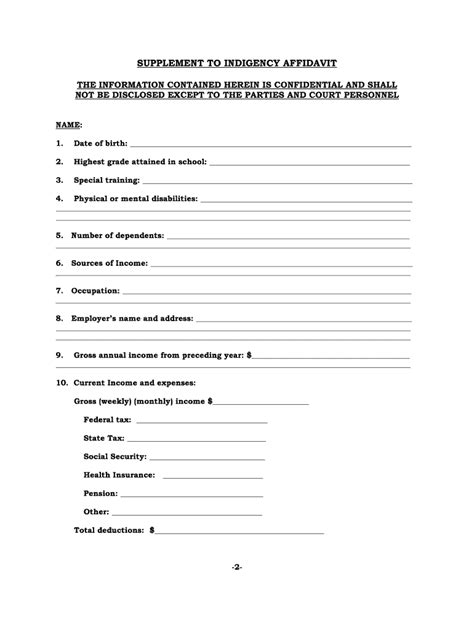 Housing Court Supplement To Indigency Affidavit Form Fill Out And