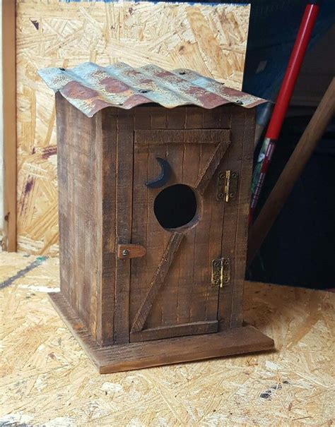 Rustic Outhouse Birdhouse Made Of Pallet And Reclaimed Wood And Tin
