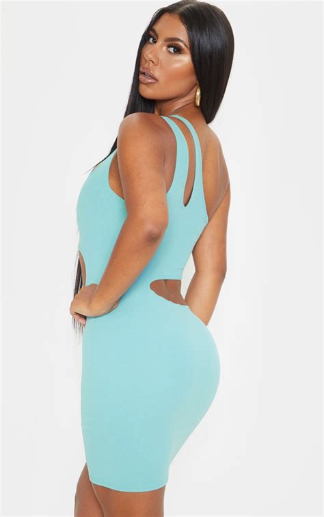 Dusty Turquoise One Shoulder Multi Bodycon Dress Prettylittlething