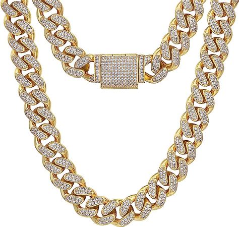 Krkcandco 12 Mm Curb Chain Iced Out Mens 18 K Goldwhite Gold Plated