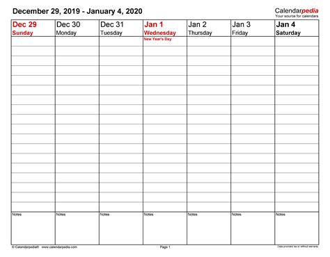 Weekly Calendars 2020 For Pdf 12 Free Printable Templates