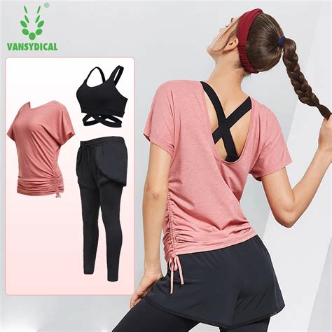 Vansydical Womens Professional Sport Suits For Fitness Running Yoga Suits 3pcs Gym Quick Dry