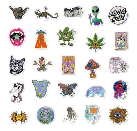 50 Psychedelic Stickers Pack Trippy Gothic Aesthetic Sticker Etsy