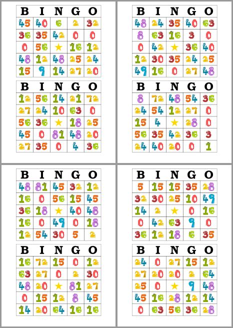 Bingo De Multiplicaciones Para Imprimir