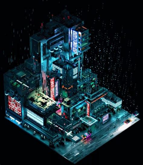 Cities Of Voxel Art Isométrique Ville Cyberpunk Ville Futuriste