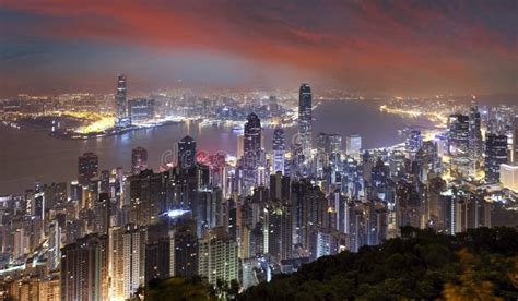Hong Kong Skyline At Night From Victoria Peak Editorial Stock Image