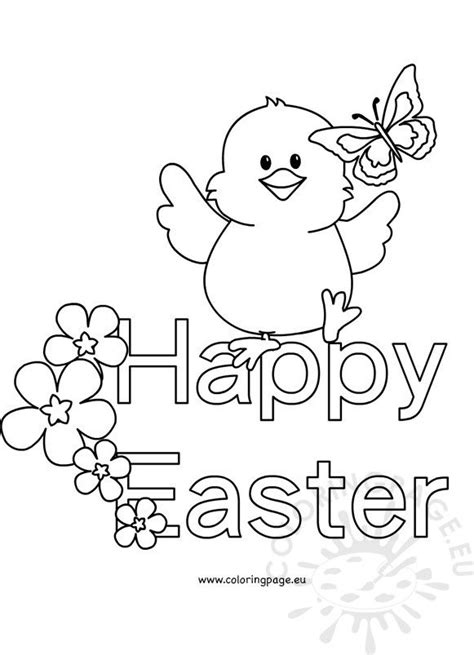 Black And White Happy Easter Chick Coloring Page