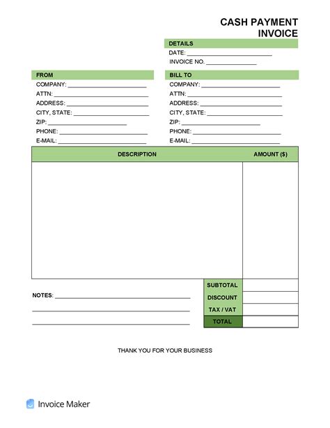 Cash Payment Invoice Template Invoice Maker