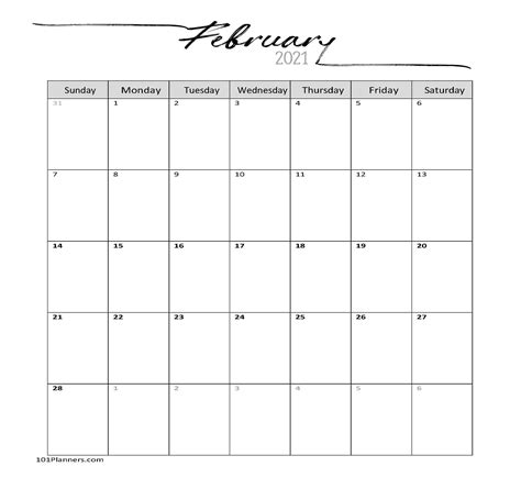 February 2021 Calendar Fee Customizable Printable