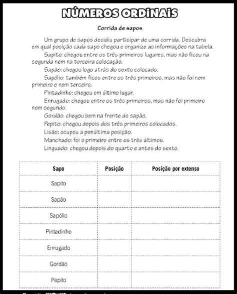 2º ANO Atividades de matemática Números ordinais Cuca Super legal