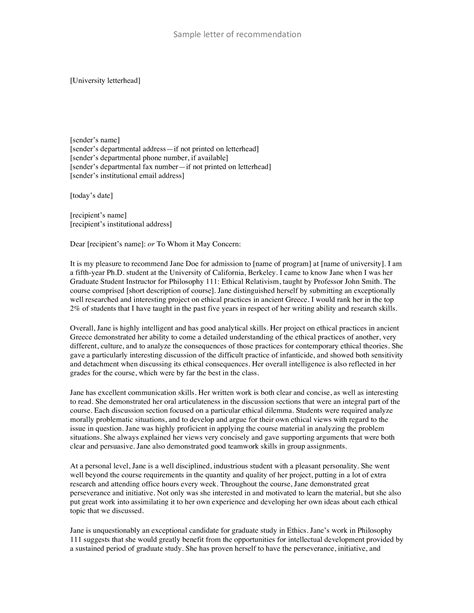 University Recommendation Letter Sample Templates At