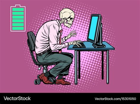 Skeleton Worker Working On Computer Royalty Free Vector