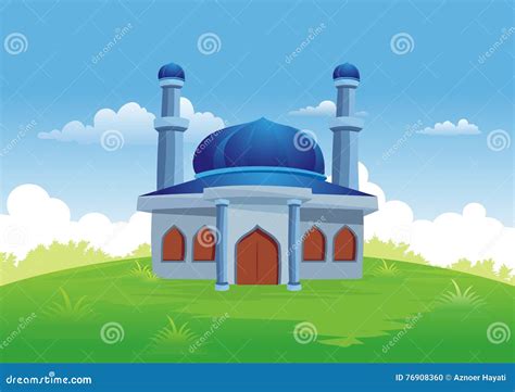 Mosque And Beautiful Natural Scenery With Cartoon Style Stock Vector
