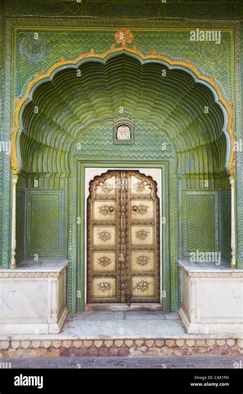Green Gate In Pitam Niwas Chowk City Palace Jaipur Rajasthan India