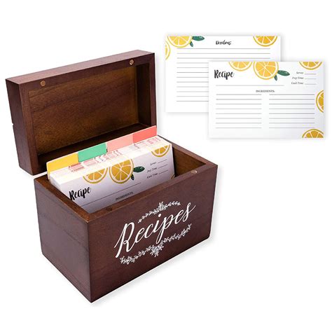Outshine Brown Wooden Recipe Box With Cards And Dividers Farmhouse