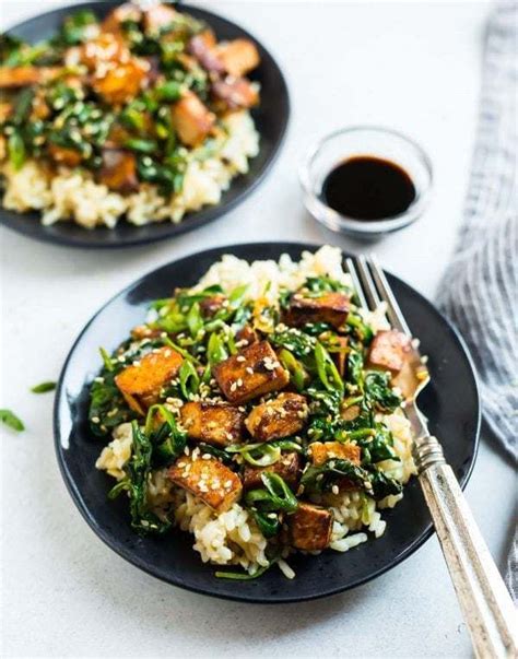 They are made with the same ingredients, but they are. Healthy Sesame Tofu Stir Fry. Made with spinach and extra-firm tofu. | Vegetarian soup recipes ...