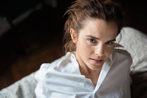 Emma Watson Actriz Camisa Blanca Celebridad Chicas Fondo De