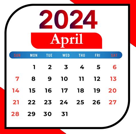2024 April Month Calendar With Red And Black 33121969 Vector Art At