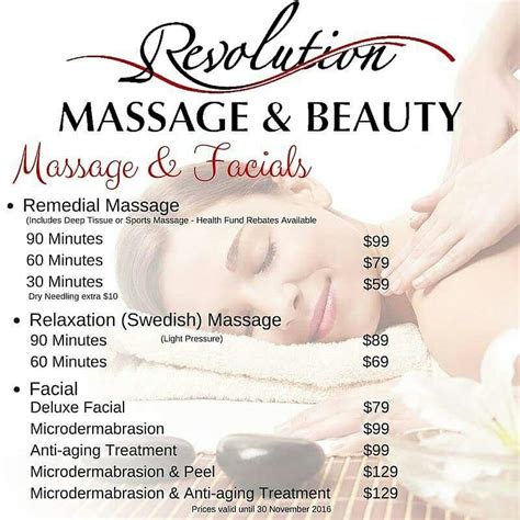 Massage And Facials Price List Massage Prices Massage Business Massage Therapy Business