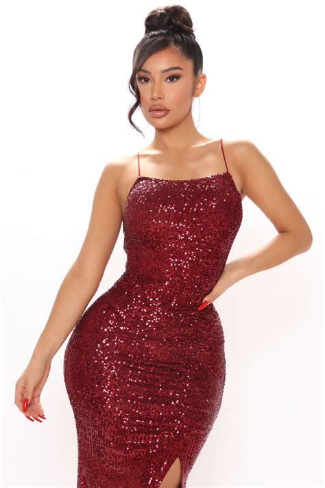Highlight Sequin Maxi Dress Burgundy Fashion Nova Dresses Fashion Nova