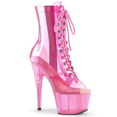 7 Clear Pink Platform Barbie Stripper Pole Dancer Lace Up Heels