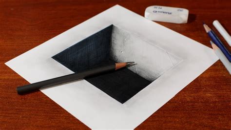 How To Draw A 3d Square Hole Trick Art Optical Illusion For Kids And