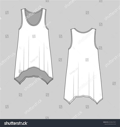 Womens Fashion Tank Top Fancy Hem Flat Sketch Drawing Design Vector