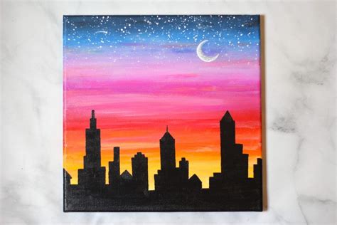How To Paint A Sunset Cityscape For Beginners Easy In 2020 Sunset