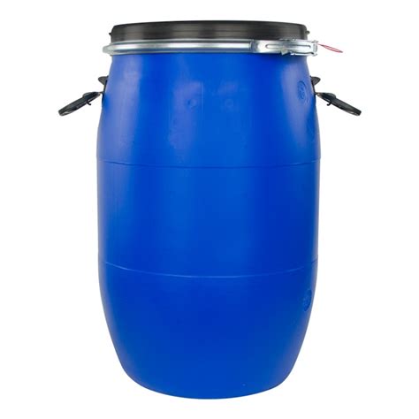 16 Gallon Blue Un Rated Open Head Drum With Lever Lock Lid And Attached