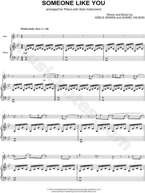 Adele Someone Like You Piano Accompaniment Sheet Music In Bb Major