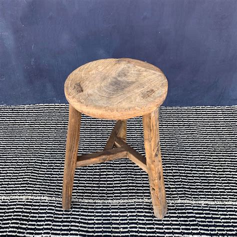 Round Rustic Wooden Stool Large Home Barn Vintage