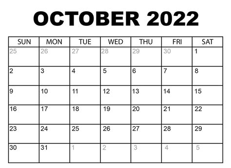 Blank October 2022 Calendar Templates