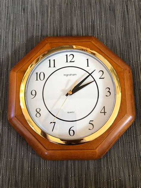 Vintage Ingraham Solid Wood Octagonal Quartz Wall Clock 10 Nice