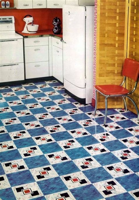 Vintage Home Style Vinyl Floor Tiles In Square Patterns From The 1950s