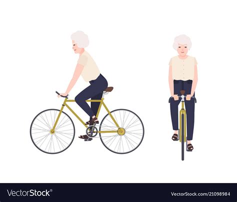 Old Woman Grandmother Or Granny Riding Bike Vector Image