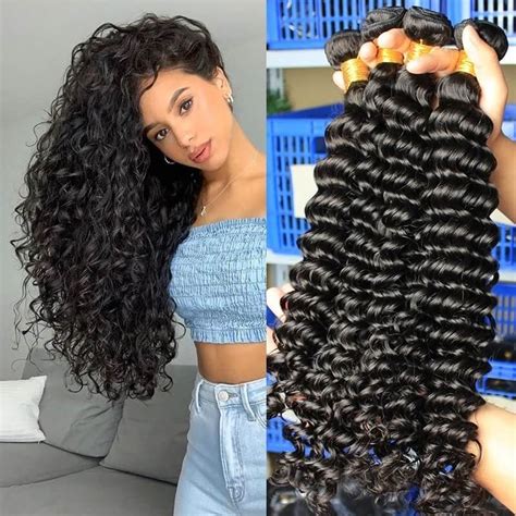 Cheap Deep Wave 3pics Brazilian Human Virgin Hair Weave Bundles Deal