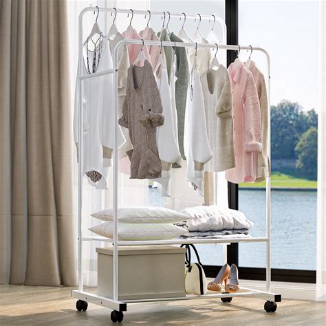 Buy Stoncel Clothing Rack With Shelves Double Rails Rolling Garment