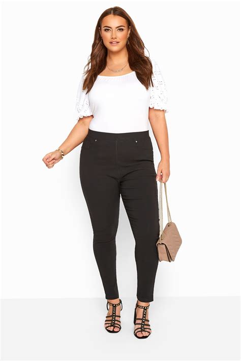 Black Stretch Slim Fit Trousers With Elasticated Waistband Plus Size 16 To 36 Yours Clothing