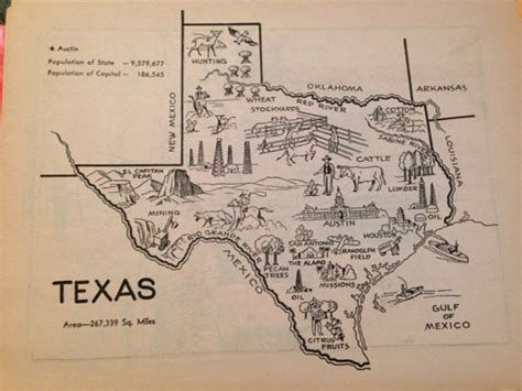 Texas Map Coloring Book Page State Wall Decor Vintage Map Etsy