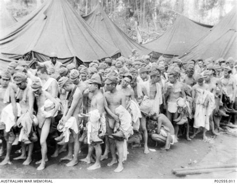 morotai 1945 a group of japanese prisoners being watched by an american soldier waiting to be