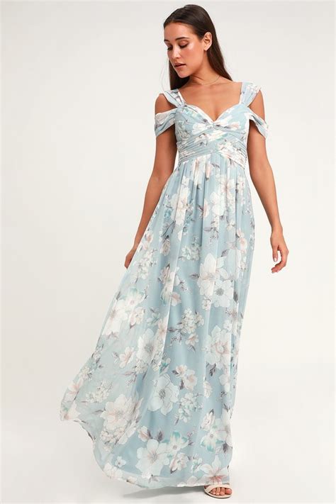 Lovely Light Blue Floral Print Dress Floral Maxi Dress Gown Lulus