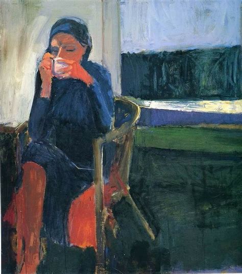 An Oil Painting Of A Woman Sitting In A Chair Drinking From A Cup And