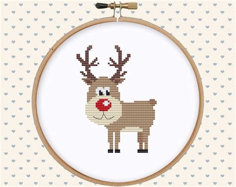 Christmas Reindeer Cross Stitch Pattern Pdf Easy Holiday Deer Etsy