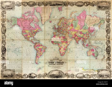 Coltons Illustrated And Embellished Steel Plate Map Of The World On