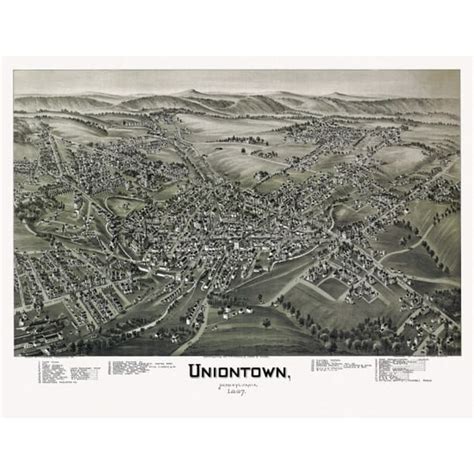 Historic Map Of Uniontown Pennsylvania 1897 Fayette County Poster Print