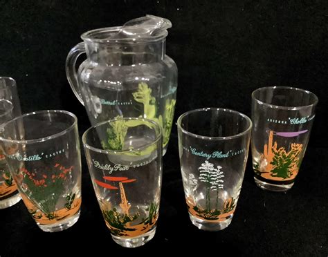 Lot 7pc Blakely Oil And Gas Az Cactus Glasses And Pitcher
