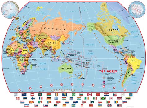 Pacific Centred World Political Wall Map 40 X 25 Laminated