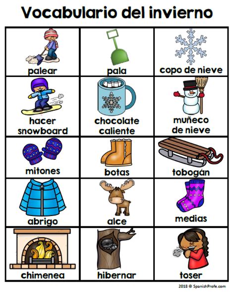 Winter Vocabulary And Writing Center In Spanish Vocabulario Del Invierno